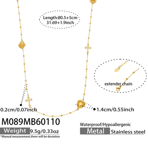 Wholesale Women's Geometric Bearshaped Heart Cross Stainless Steel And Titanium Steel Ball Chain Sweater Chain With Goldplated Inlaid Artificial Gemstones And Semiprecious Stones