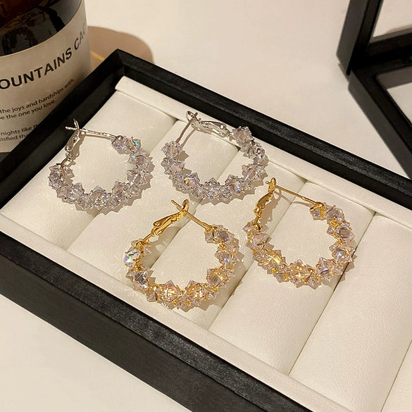 Wholesale Women's Geometric Big Circle Earrings 925 Sterling Silver Copper With Real Gold Plated And 5A Super Flash Zircon
