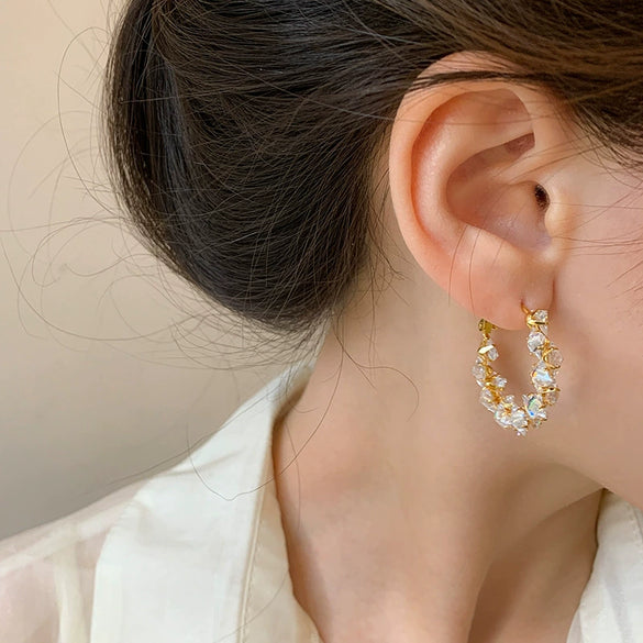 Wholesale Women's Geometric Big Circle Earrings 925 Sterling Silver Copper With Real Gold Plated And 5A Super Flash Zircon