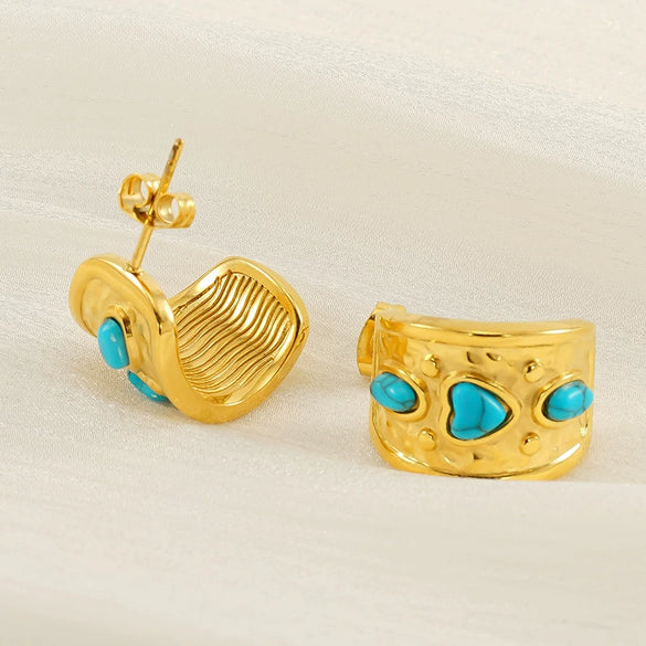 Wholesale Women's Geometric Blue Turquoise 316L Stainless Steel Electroplated Vintage Earrings