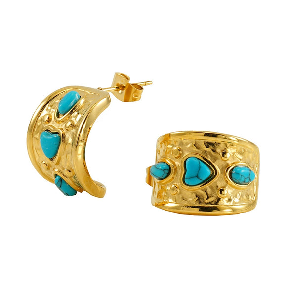 Wholesale Women's Geometric Blue Turquoise 316L Stainless Steel Electroplated Vintage Earrings