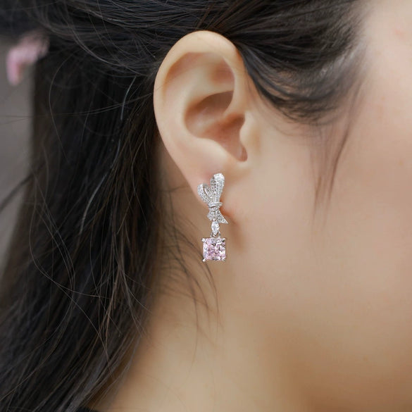 Wholesale Women's Geometric Bow Gems 225 Silver Electroplated Earrings