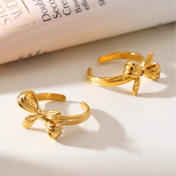 Wholesale Women's Geometric Bow Stainless Steel Electroplated Open Ring