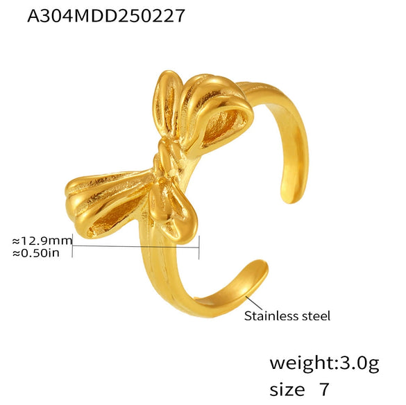 Wholesale Women's Geometric Bow Stainless Steel Electroplated Open Ring