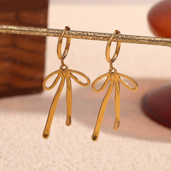 Wholesale Women's Geometric Bow Stainless Steel 18K Gold Plated Fashion Earrings