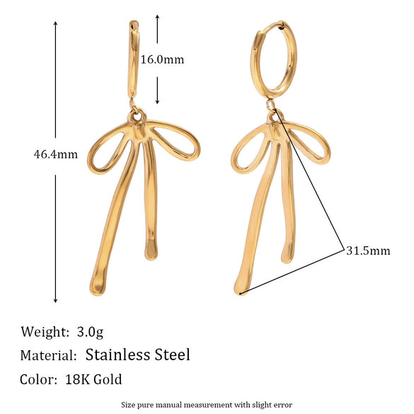 Wholesale Women's Geometric Bow Stainless Steel 18K Gold Plated Fashion Earrings