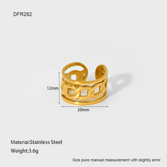 Wholesale Women's Geometric Bow Wave Doublelayer Open Ring 18K Gold Plated Stainless Steel