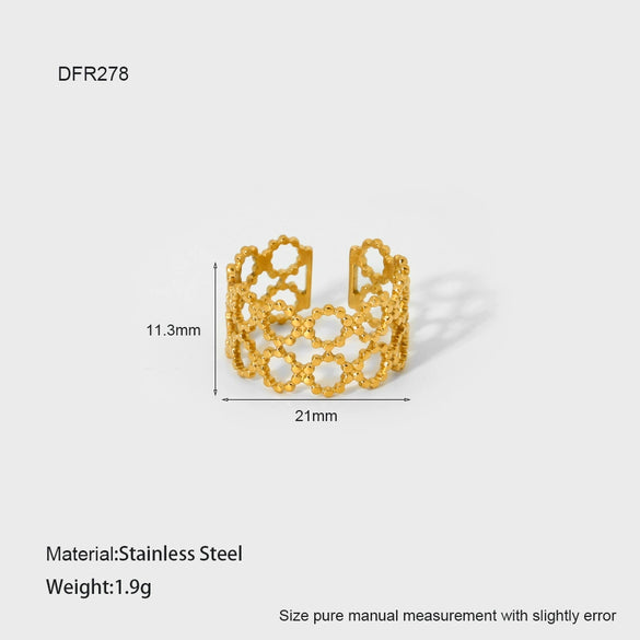 Wholesale Women's Geometric Bow Wave Doublelayer Open Ring 18K Gold Plated Stainless Steel
