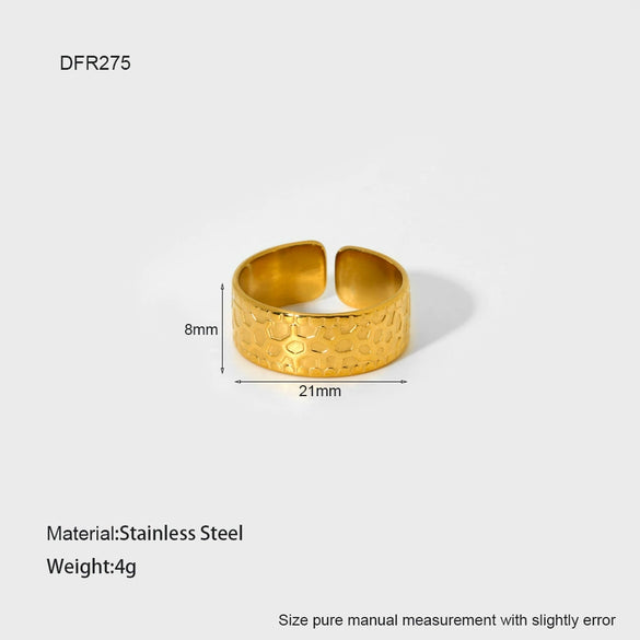 Wholesale Women's Geometric Bow Wave Doublelayer Open Ring 18K Gold Plated Stainless Steel