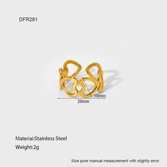 Wholesale Women's Geometric Bow Wave Doublelayer Open Ring 18K Gold Plated Stainless Steel
