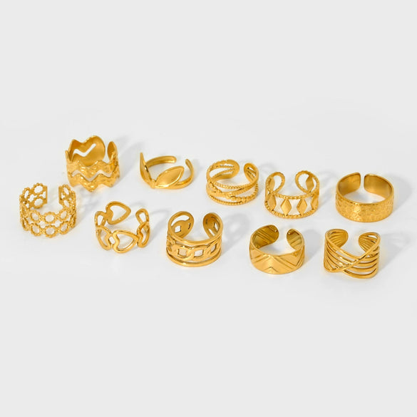 Wholesale Women's Geometric Bow Wave Doublelayer Open Ring 18K Gold Plated Stainless Steel