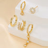 Wholesale Women's Geometric Brass Cut Out Ear Bone Clip Earrings Set With Zirconia Copper Plated Real Gold