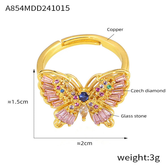 Wholesale Women's Geometric Butterfly Shape Copper Ring With Electroplating And Diamond Design Sense Fashion Style