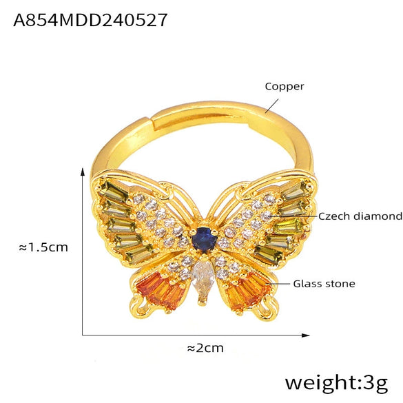 Wholesale Women's Geometric Butterfly Shape Copper Ring With Electroplating And Diamond Design Sense Fashion Style