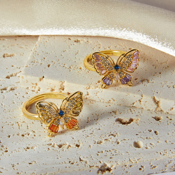 Wholesale Women's Geometric Butterfly Shape Copper Ring With Electroplating And Diamond Design Sense Fashion Style