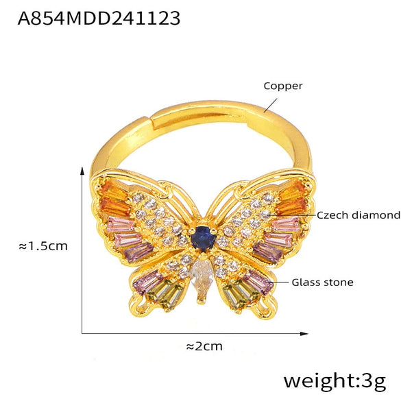 Wholesale Women's Geometric Butterfly Shape Copper Ring With Electroplating And Diamond Design Sense Fashion Style