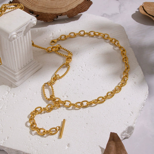 Wholesale Women's Geometric Casual Style Oneword Tassel Pendant Necklace With 18K Real Gold Pvd Furnace Vacuum Plating