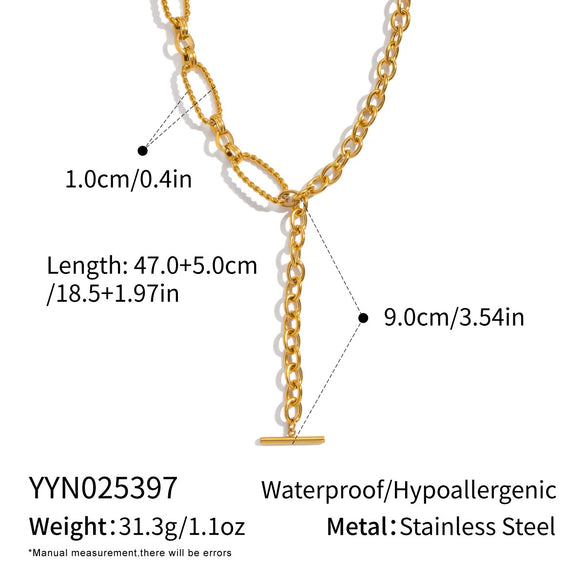 Wholesale Women's Geometric Casual Style Oneword Tassel Pendant Necklace With 18K Real Gold Pvd Furnace Vacuum Plating
