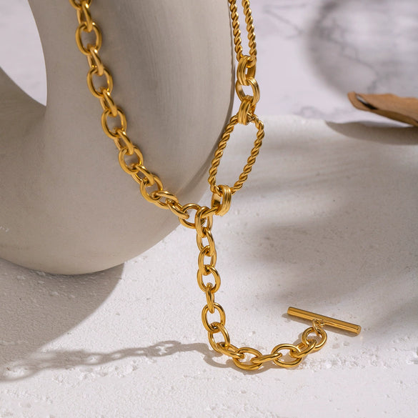 Wholesale Women's Geometric Casual Style Oneword Tassel Pendant Necklace With 18K Real Gold Pvd Furnace Vacuum Plating