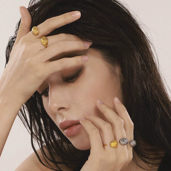 Wholesale Women's Geometric Check Open Ring Stainless Steel 18K Gold Electroplated