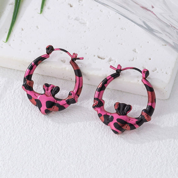Wholesale Women's Geometric Circle And Leopard Print Alloy Electroplated Stainless Steel Earrings
