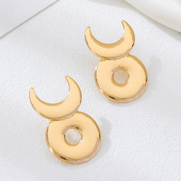 Wholesale Women's Geometric Circle Moon Alloy Electroplated Earrings With Stainless Steel Ear Needles