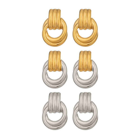 Wholesale Women's Geometric Circular Colorblocked Stainless Steel Earrings With Vacuum Real Gold Plating In Pvd Furnace