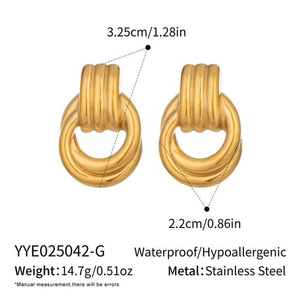 Wholesale Women's Geometric Circular Colorblocked Stainless Steel Earrings With Vacuum Real Gold Plating In Pvd Furnace