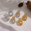 Wholesale Women's Geometric Circular Colorblocked Stainless Steel Earrings With Vacuum Real Gold Plating In Pvd Furnace