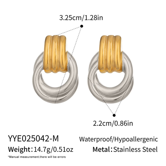 Wholesale Women's Geometric Circular Colorblocked Stainless Steel Earrings With Vacuum Real Gold Plating In Pvd Furnace