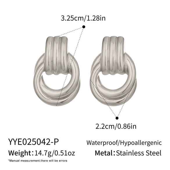 Wholesale Women's Geometric Circular Colorblocked Stainless Steel Earrings With Vacuum Real Gold Plating In Pvd Furnace