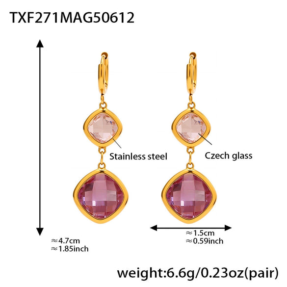 Wholesale Women's Geometric Colorblocking Ferris Wheel Tassel Earrings Made Of Stainless Steel And Glass Stone With Electroplating