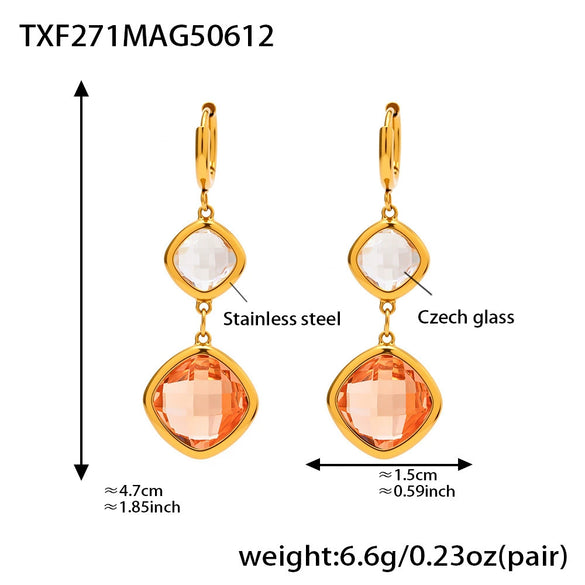 Wholesale Women's Geometric Colorblocking Ferris Wheel Tassel Earrings Made Of Stainless Steel And Glass Stone With Electroplating