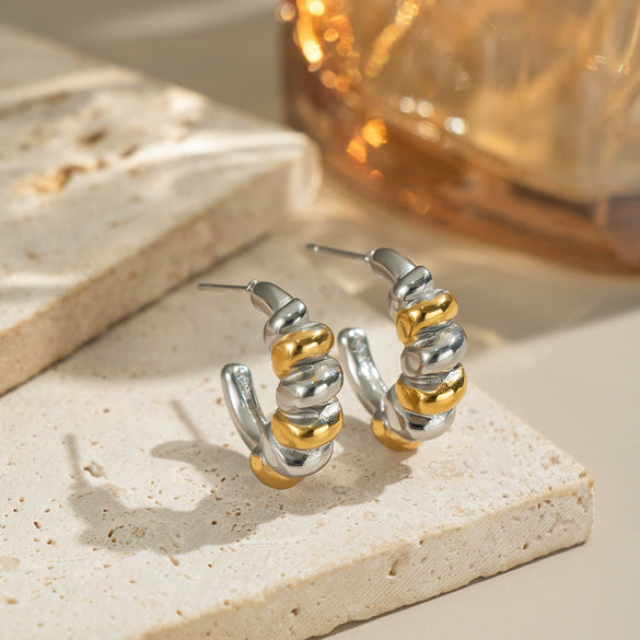Wholesale Women's Geometric Contrasting Color Twist Earrings In Stainless Steel With Electroplating
