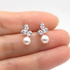 Wholesale Women's Geometric Copper Artificial Pearl And Zircon Earrings With Electroplating