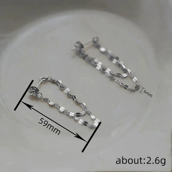 Wholesale Women's Geometric Copper Earrings With Doublelayer Chain Design And Electroplating Process