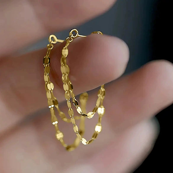 Wholesale Women's Geometric Copper Earrings With Doublelayer Chain Design And Electroplating Process