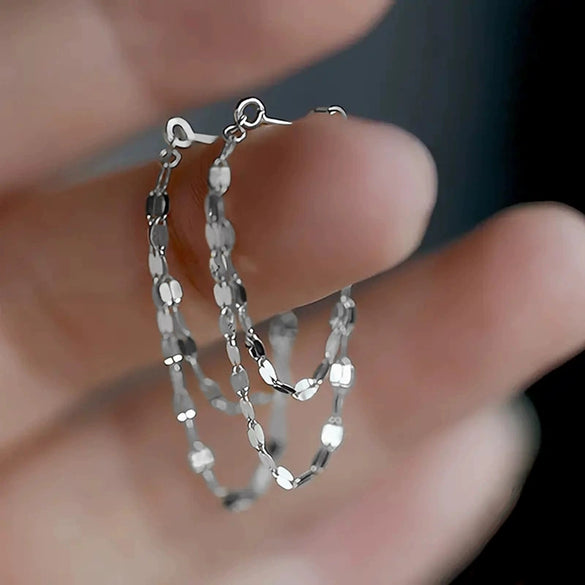 Wholesale Women's Geometric Copper Earrings With Doublelayer Chain Design And Electroplating Process