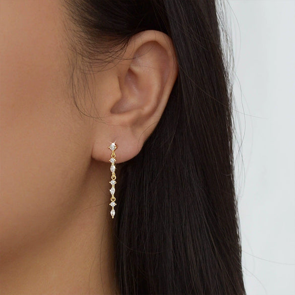Wholesale Women's Geometric Copper Earrings With Gold Stone Strip Tassel And 14K Gold Plated