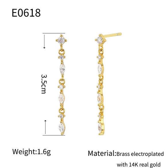 Wholesale Women's Geometric Copper Earrings With Gold Stone Strip Tassel And 14K Gold Plated