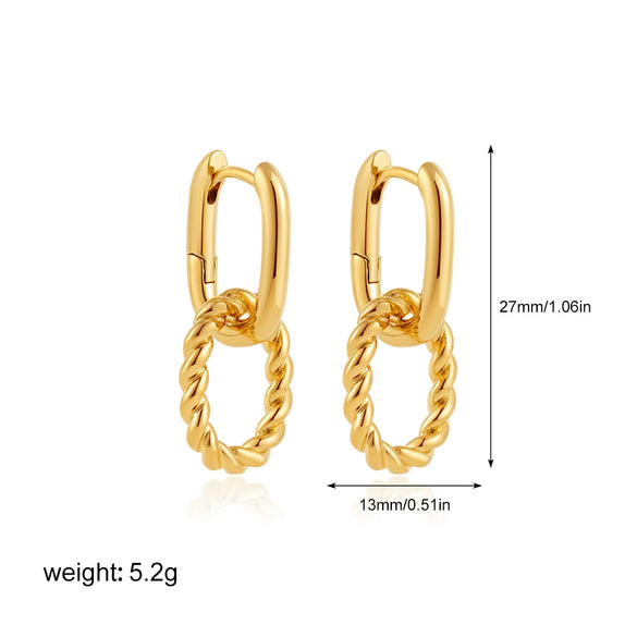 Wholesale Women's Geometric Copper Earrings With Striped Texture Electroplated In Fashion Style