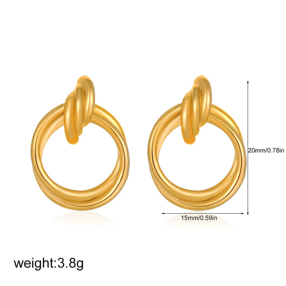 Wholesale Women's Geometric Copper Earrings With Striped Texture Electroplated In Fashion Style