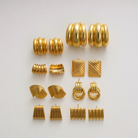 Wholesale Women's Geometric Copper Earrings With Striped Texture Electroplated In Fashion Style