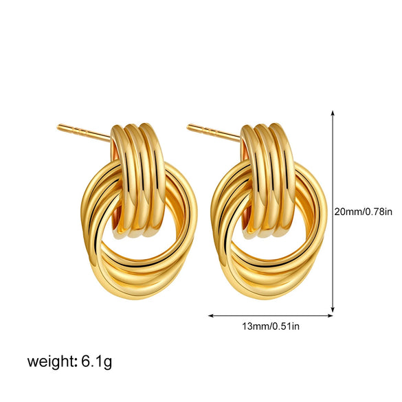 Wholesale Women's Geometric Copper Earrings With Striped Texture Electroplated In Fashion Style