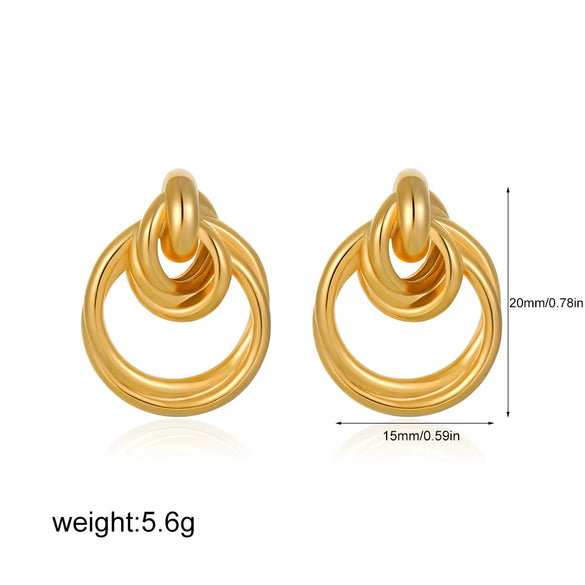 Wholesale Women's Geometric Copper Earrings With Striped Texture Electroplated In Fashion Style
