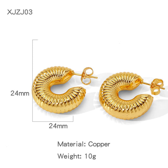 Wholesale Women's Geometric Copper Earrings With Texturized Electroplating