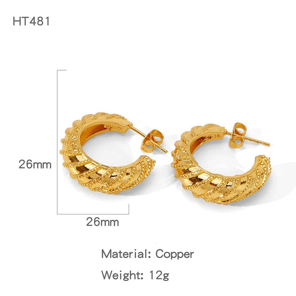 Wholesale Women's Geometric Copper Earrings With Texturized Electroplating