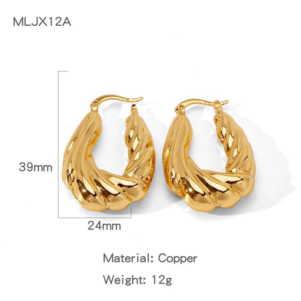 Wholesale Women's Geometric Copper Earrings With Texturized Electroplating