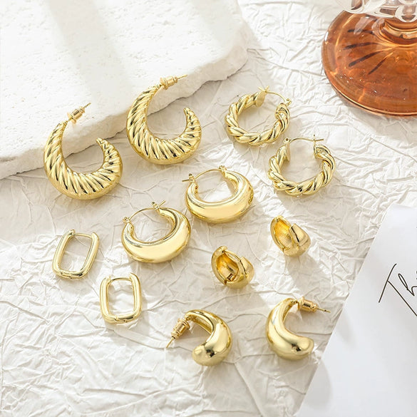 Wholesale Women's Geometric Copper Electroplated Gold Earrings Set Jewelry