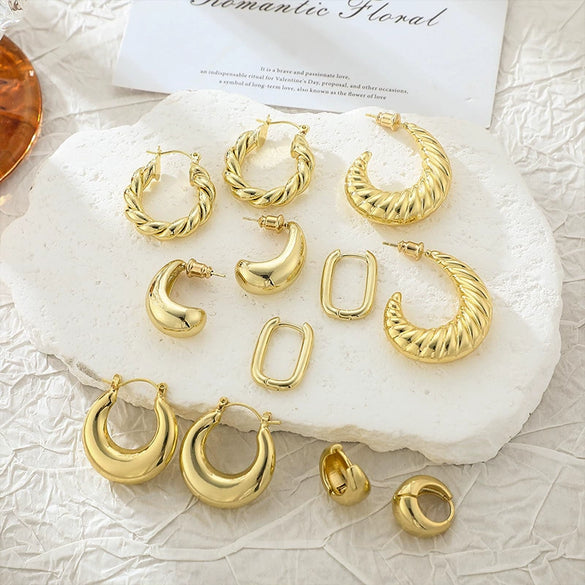 Wholesale Women's Geometric Copper Electroplated Gold Earrings Set Jewelry